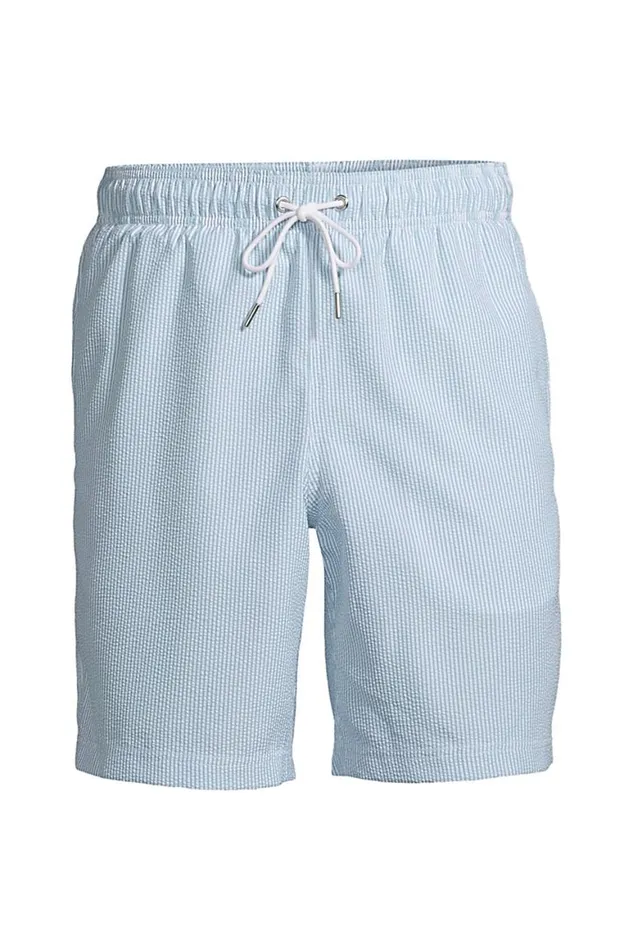 Lands039 End Swimwear Men 8034 Seersucker Volley Swim Trunks Teal Shadow Stripe Lands039 End Swimwear Men 8034 Seersucker Volley Swim Trunks Teal Shadow Stripe