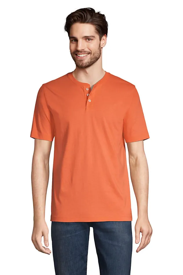Lands039 End TShirts Men Short Sleeve Supert Henley Papaya Orange