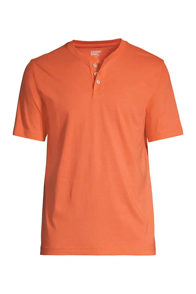 Lands039 End TShirts Men Short Sleeve Supert Henley Papaya Orange Lands039 End TShirts Men Short Sleeve Supert Henley Papaya Orange
