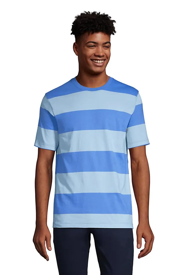 Lands039 End TShirts Men Supert Short Sleeve Stripe Tshirt Chicory Blue
