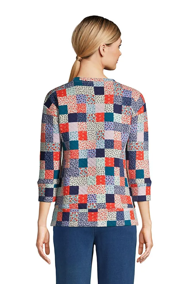 Lands039 End Tops and Tees Women 34 Sleeve Quilted Crew Neck Top Multi Patchwork Floral Lands039 End Tops and Tees Women 34 Sleeve Quilted Crew Neck Top Multi Patchwork Floral