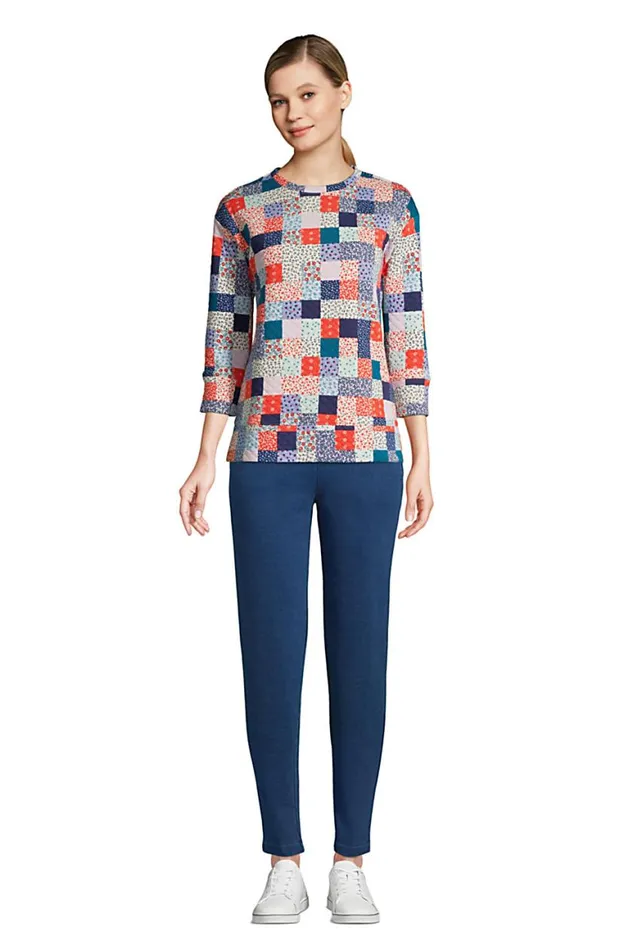 Lands039 End Tops and Tees Women 34 Sleeve Quilted Crew Neck Top Multi Patchwork Floral Lands039 End Tops and Tees Women 34 Sleeve Quilted Crew Neck Top Multi Patchwork Floral