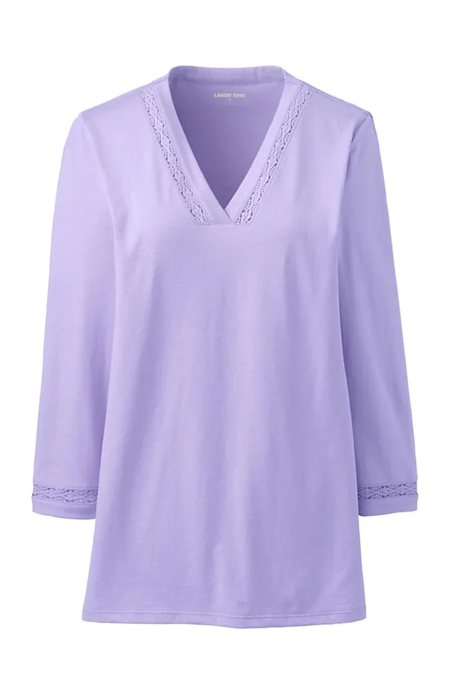 Lands039 End Tops and Tees Women 34 Sleeve Vneck Tunic Lavender Cloud Lands039 End Tops and Tees Women 34 Sleeve Vneck Tunic Lavender Cloud