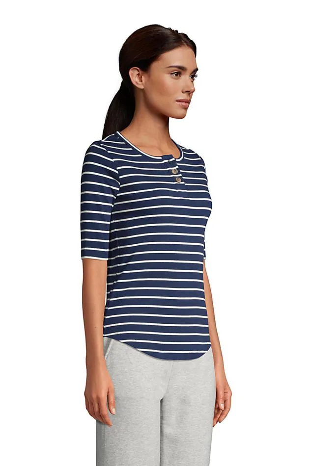 Lands039 End Tops and Tees Women All Cotton Elbow Sleeve Henley Tshirt Forest Moss Lands039 End Tops and Tees Women All Cotton Elbow Sleeve Henley Tshirt Forest Moss