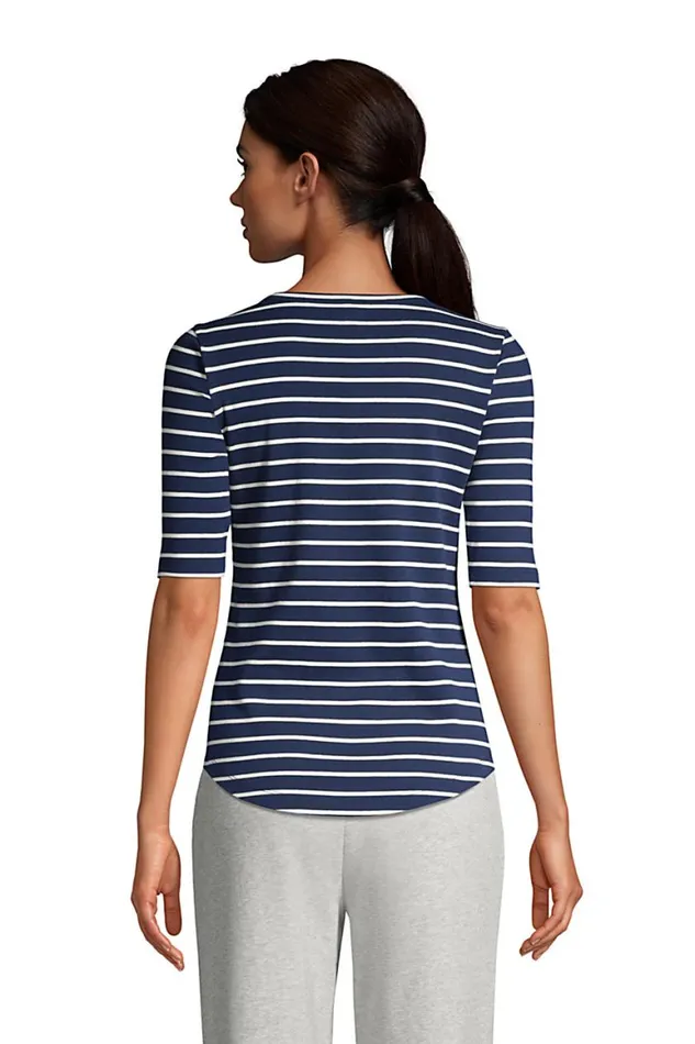 Lands039 End Tops and Tees Women All Cotton Elbow Sleeve Henley Tshirt Forest Moss Lands039 End Tops and Tees Women All Cotton Elbow Sleeve Henley Tshirt Forest Moss