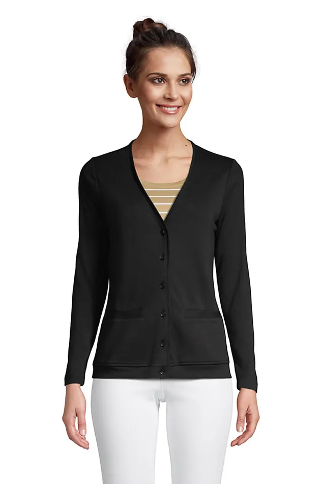 Lands039 End Tops and Tees Women Cotton Polyester Vneck Pocket Cardigan Black Lands039 End Tops and Tees Women Cotton Polyester Vneck Pocket Cardigan Black