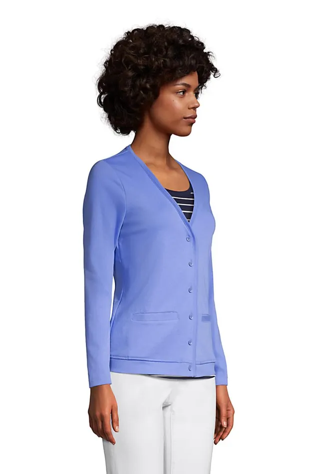 Lands039 End Tops and Tees Women Cotton Polyester Vneck Pocket Cardigan Black
