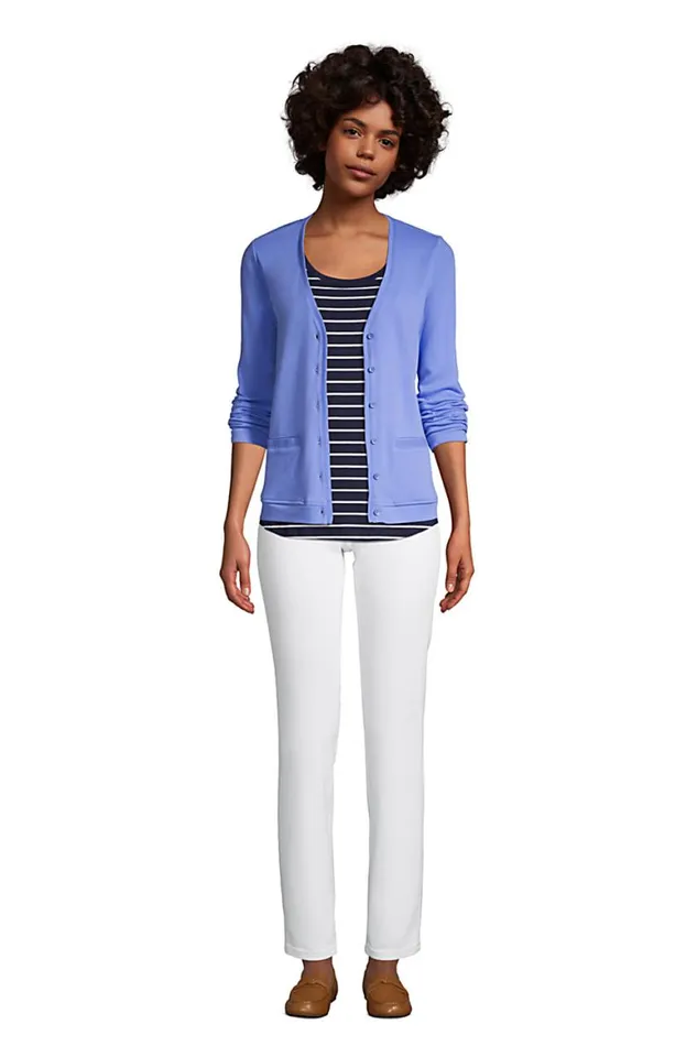 Lands039 End Tops and Tees Women Cotton Polyester Vneck Pocket Cardigan Black