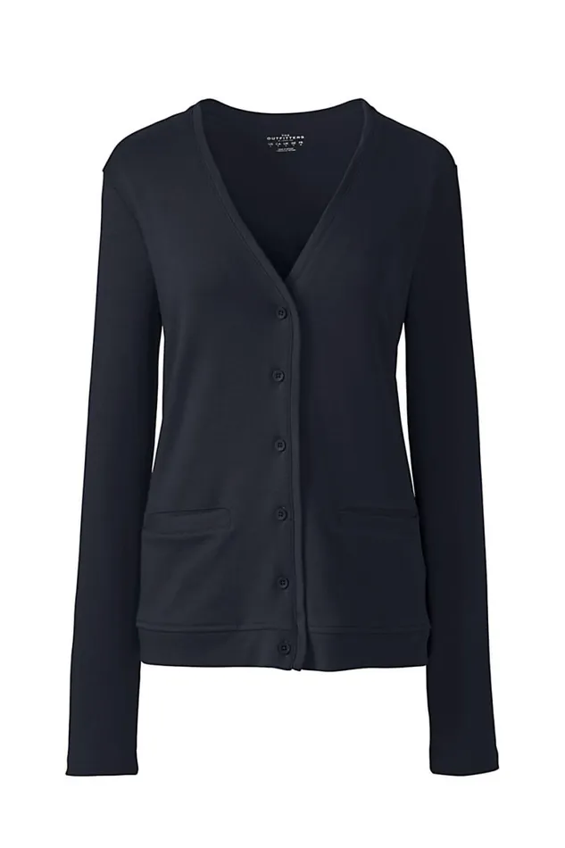Lands039 End Tops and Tees Women Cotton Polyester Vneck Pocket Cardigan Black
