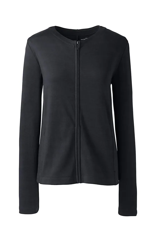 Lands039 End Tops and Tees Women Cotton Polyester Zip Crew Cardigan Black Lands039 End Tops and Tees Women Cotton Polyester Zip Crew Cardigan Black
