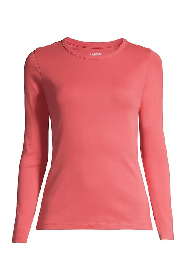 Lands039 End Tops and Tees Women Cotton Rib Long Sleeve Crewneck Tshirt Soft Mojave Rose Lands039 End Tops and Tees Women Cotton Rib Long Sleeve Crewneck Tshirt Soft Mojave Rose