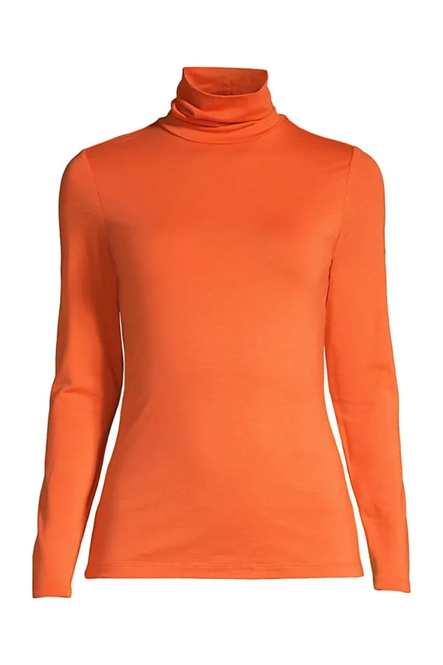 Lands039 End Tops and Tees Women Lightweight Fitted Long Sleeve Turtleneck Flamingo Orange