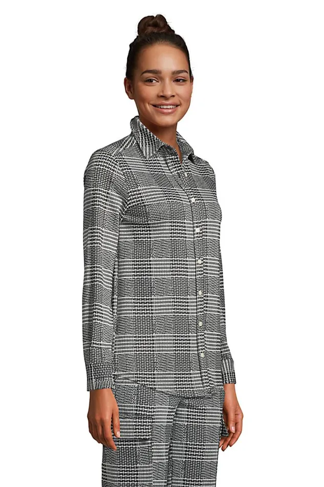 Lands039 End Tops and Tees Women Long Sleeve Sport Knit Button Front Tunic Deep Sea Navy Chevron Floral Lands039 End Tops and Tees Women Long Sleeve Sport Knit Button Front Tunic Deep Sea Navy Chevron Floral