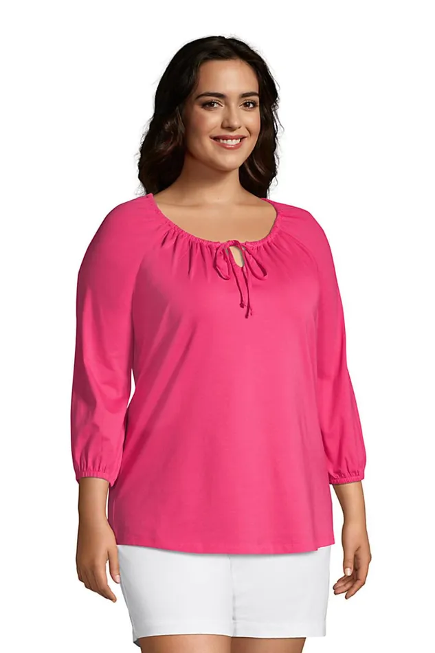 Lands039 End Tops and Tees Women Plus Size 34 Sleeve Peasant Tunic Bright Sun Yellow Lemon Check Lands039 End Tops and Tees Women Plus Size 34 Sleeve Peasant Tunic Bright Sun Yellow Lemon Check