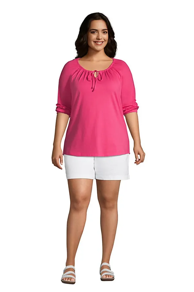 Lands039 End Tops and Tees Women Plus Size 34 Sleeve Peasant Tunic Bright Sun Yellow Lemon Check Lands039 End Tops and Tees Women Plus Size 34 Sleeve Peasant Tunic Bright Sun Yellow Lemon Check
