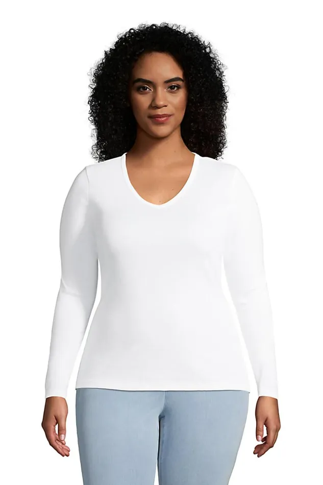 Lands039 End Tops and Tees Women Plus Size All Cotton Long Sleeve Vneck Tshirt White Lands039 End Tops and Tees Women Plus Size All Cotton Long Sleeve Vneck Tshirt White