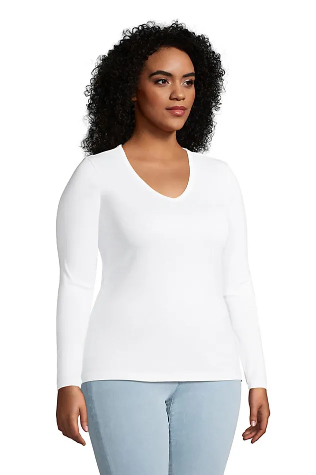 Lands039 End Tops and Tees Women Plus Size All Cotton Long Sleeve Vneck Tshirt White Lands039 End Tops and Tees Women Plus Size All Cotton Long Sleeve Vneck Tshirt White