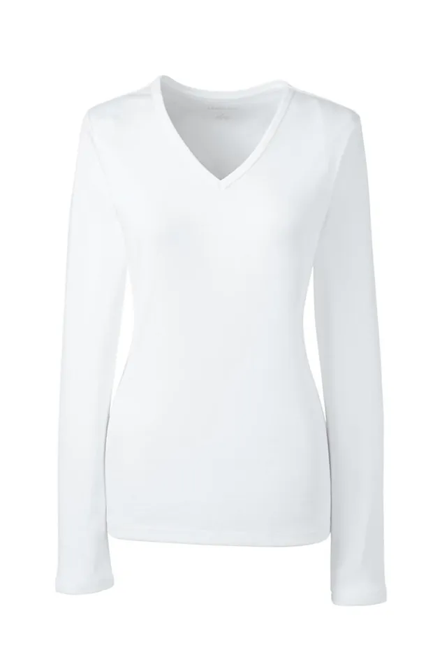 Lands039 End Tops and Tees Women Plus Size All Cotton Long Sleeve Vneck Tshirt White Lands039 End Tops and Tees Women Plus Size All Cotton Long Sleeve Vneck Tshirt White