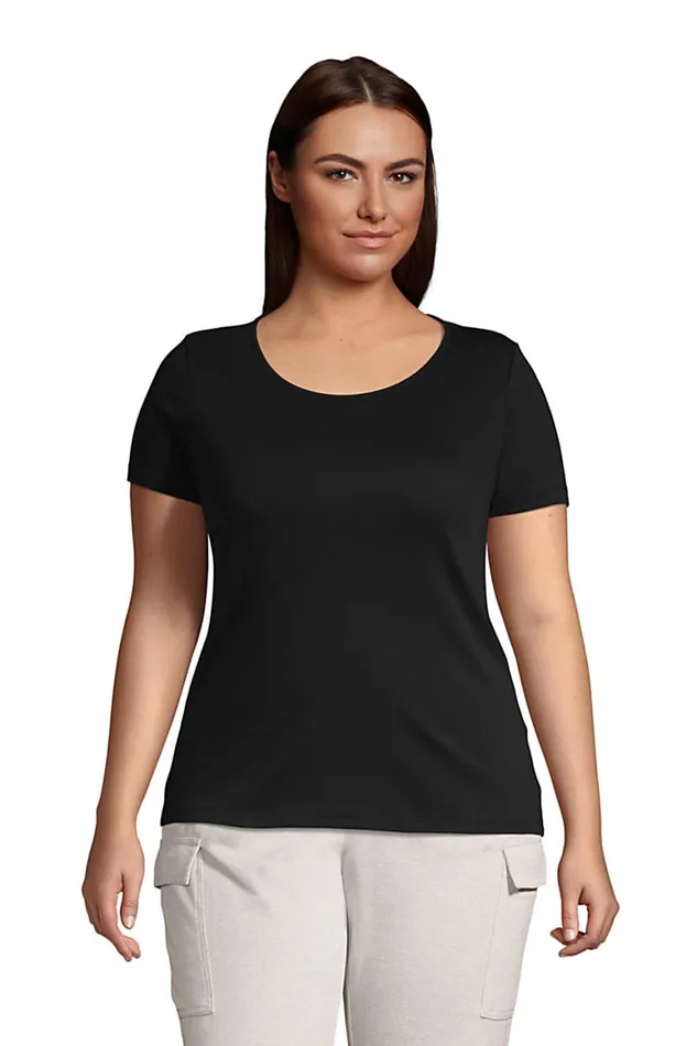 Lands039 End Tops and Tees Women Plus Size Cotton Polyester Short Sleeve Jewelneck Tshirt Black Lands039 End Tops and Tees Women Plus Size Cotton Polyester Short Sleeve Jewelneck Tshirt Black