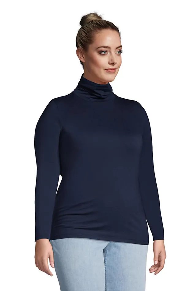 Lands039 End Tops and Tees Women Plus Size Lightweight Fitted Long Sleeve Turtleneck Wild Blossom