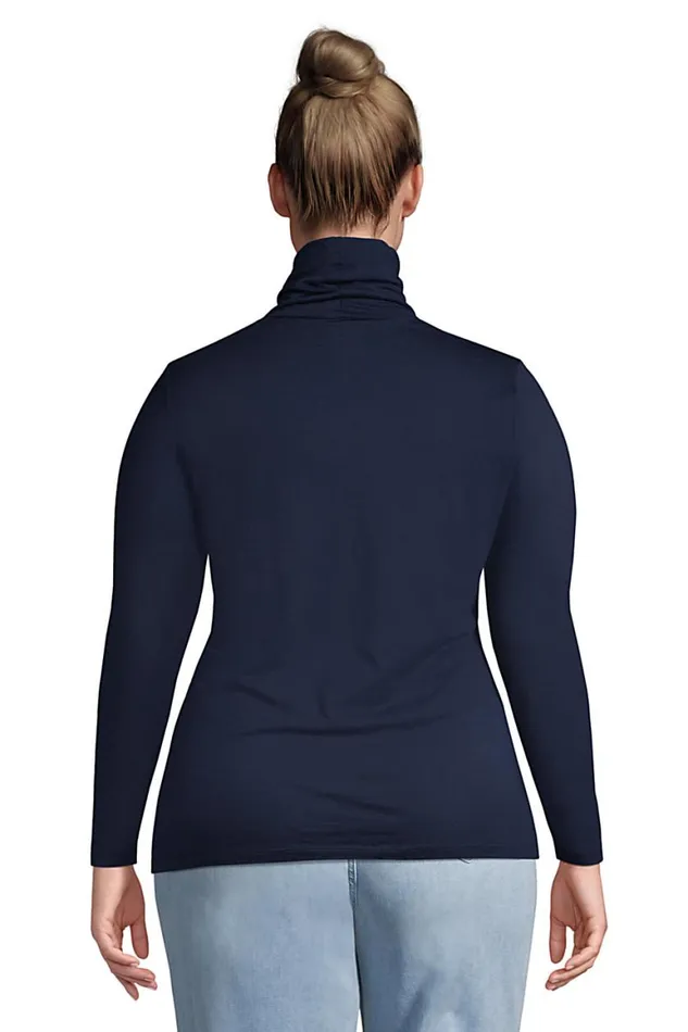 Lands039 End Tops and Tees Women Plus Size Lightweight Fitted Long Sleeve Turtleneck Wild Blossom