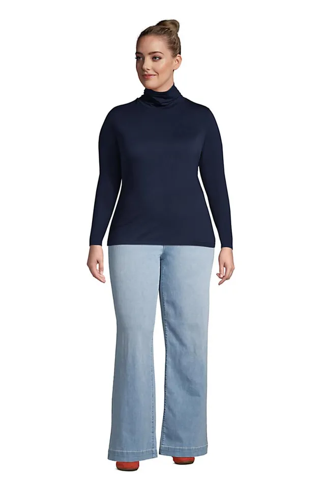 Lands039 End Tops and Tees Women Plus Size Lightweight Fitted Long Sleeve Turtleneck Wild Blossom