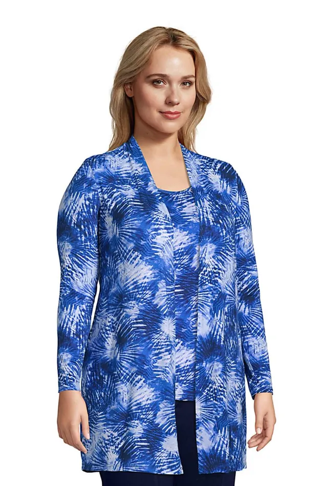 Lands039 End Tops and Tees Women Plus Size Lightweight Jersey Knit Long Cardigan Print White Multi Burst Tie Dye Lands039 End Tops and Tees Women Plus Size Lightweight Jersey Knit Long Cardigan Print White Multi Burst Tie Dye
