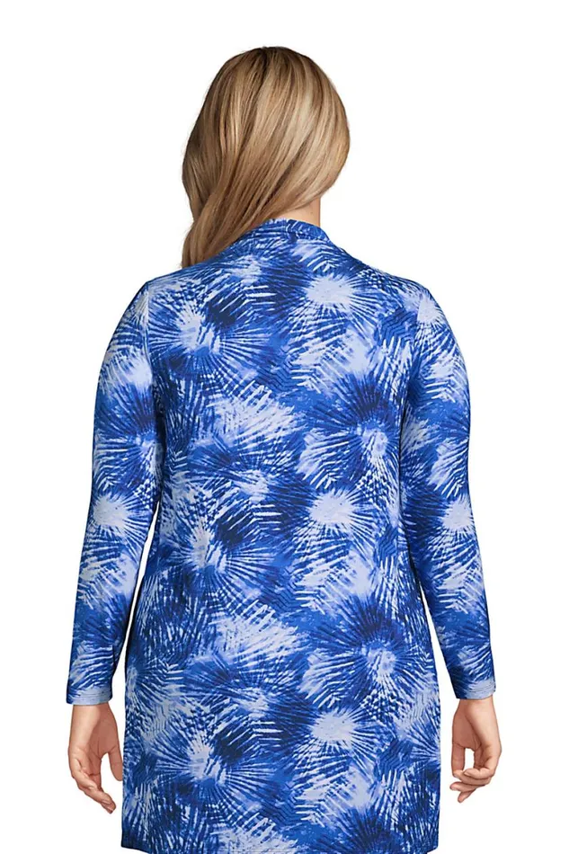 Lands039 End Tops and Tees Women Plus Size Lightweight Jersey Knit Long Cardigan Print White Multi Burst Tie Dye Lands039 End Tops and Tees Women Plus Size Lightweight Jersey Knit Long Cardigan Print White Multi Burst Tie Dye