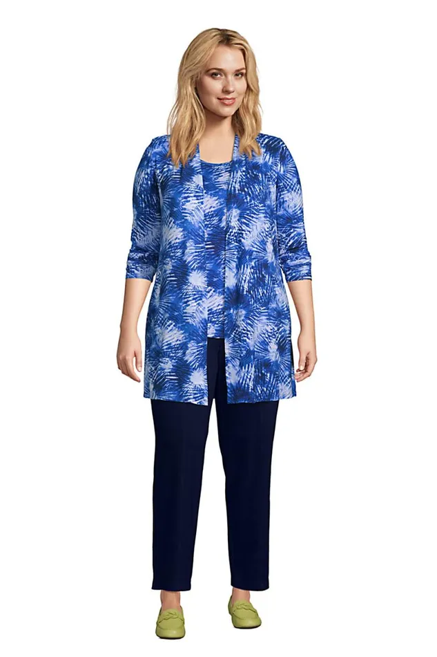 Lands039 End Tops and Tees Women Plus Size Lightweight Jersey Knit Long Cardigan Print White Multi Burst Tie Dye Lands039 End Tops and Tees Women Plus Size Lightweight Jersey Knit Long Cardigan Print White Multi Burst Tie Dye