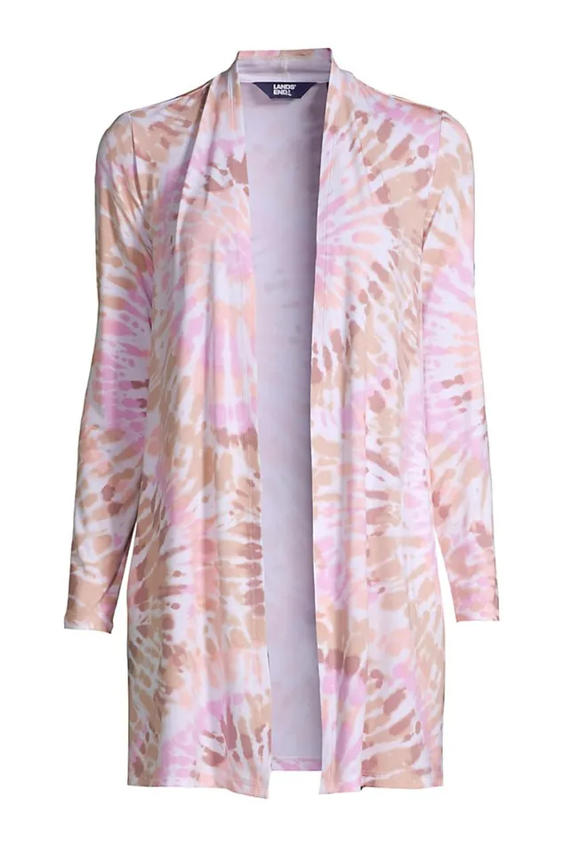 Lands039 End Tops and Tees Women Plus Size Lightweight Jersey Knit Long Cardigan Print White Multi Burst Tie Dye Lands039 End Tops and Tees Women Plus Size Lightweight Jersey Knit Long Cardigan Print White Multi Burst Tie Dye