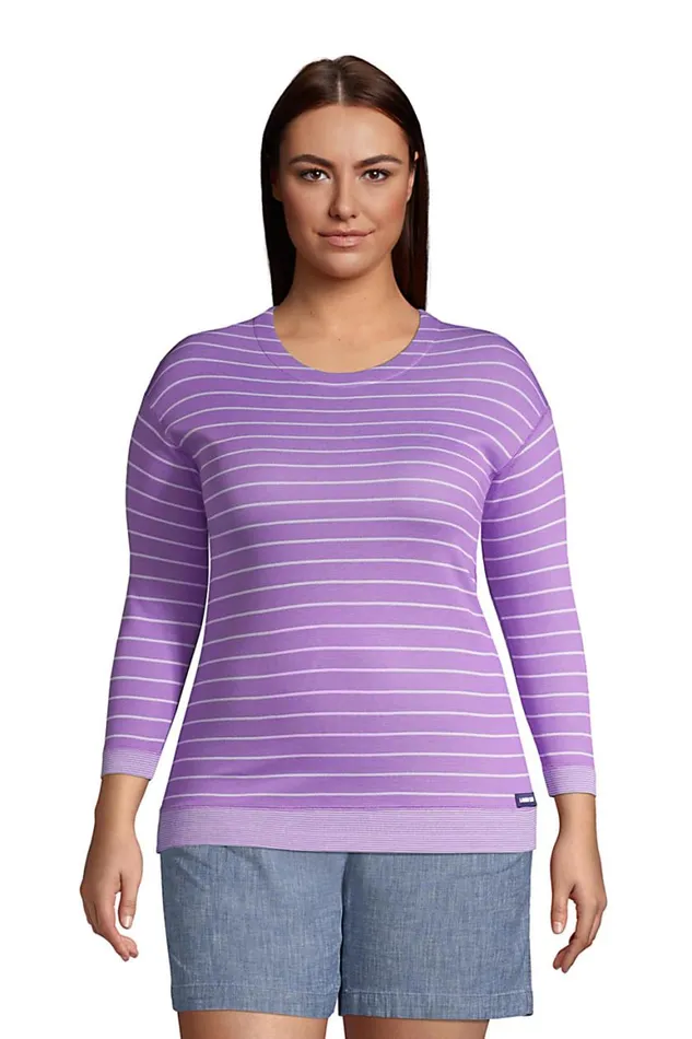 Lands039 End Tops and Tees Women Plus Size Reversible 34 Sleeve Top Fresh Lavender Stripe Lands039 End Tops and Tees Women Plus Size Reversible 34 Sleeve Top Fresh Lavender Stripe
