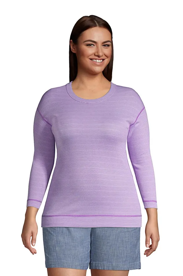 Lands039 End Tops and Tees Women Plus Size Reversible 34 Sleeve Top Fresh Lavender Stripe Lands039 End Tops and Tees Women Plus Size Reversible 34 Sleeve Top Fresh Lavender Stripe