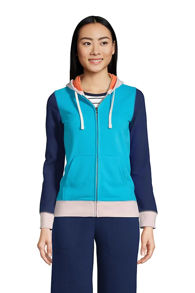 Lands039 End Tops and Tees Women Serious Sweats Full Zip Hoodie Island Turquoise Colorblock Lands039 End Tops and Tees Women Serious Sweats Full Zip Hoodie Island Turquoise Colorblock