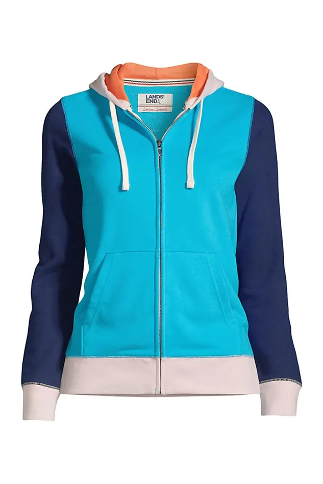 Lands039 End Tops and Tees Women Serious Sweats Full Zip Hoodie Island Turquoise Colorblock Lands039 End Tops and Tees Women Serious Sweats Full Zip Hoodie Island Turquoise Colorblock