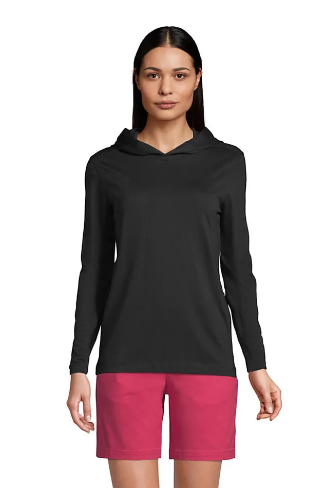Lands039 End Tops and Tees Women Supima Cotton Pullover Hoodie Black