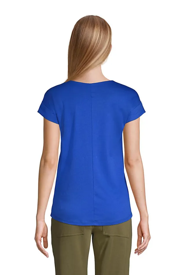 Lands039 End Tops and Tees Women Supima Micro Modal Roll Sleeve Zip Shoulder Top Siam Blue Lands039 End Tops and Tees Women Supima Micro Modal Roll Sleeve Zip Shoulder Top Siam Blue