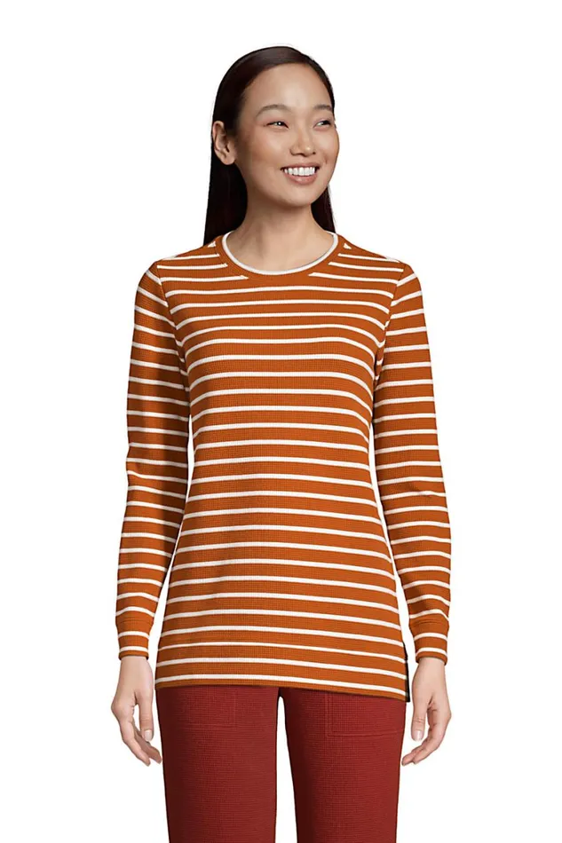 Lands039 End Tunic Tops Women Long Sleeve Waffle Sweatshirt Tunic Burnt Caramel Lands039 End Tunic Tops Women Long Sleeve Waffle Sweatshirt Tunic Burnt Caramel