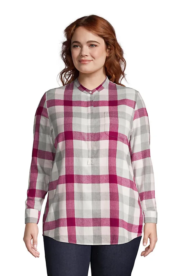 Lands039 End Tunic Tops Women Plus Size Flannel Long Sleeve Tunic Top Gray