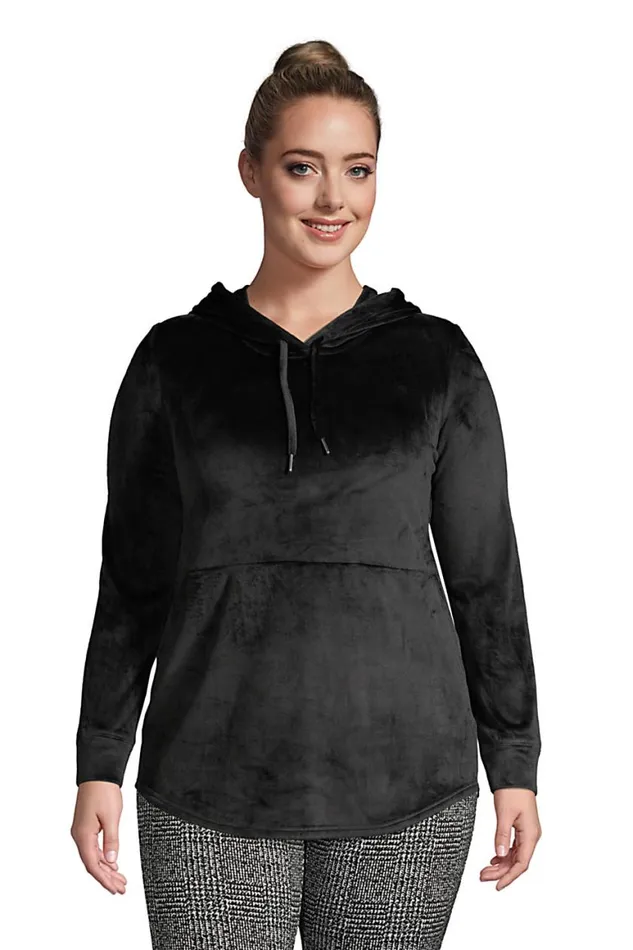Lands039 End Tunic Tops Women Plus Size Long Sleeve Cozy Hooded Tunic Black