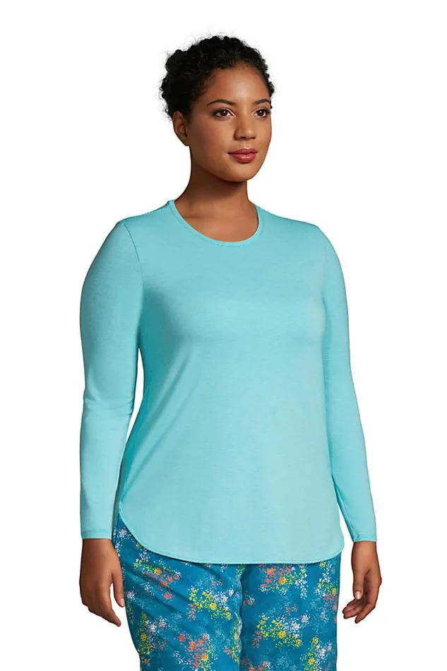 Lands039 End Tunic Tops Women Plus Size Moisture Wicking Upf 50 Sun Long Sleeve Curved Hem Tunic Top Rust Red Pinstripe