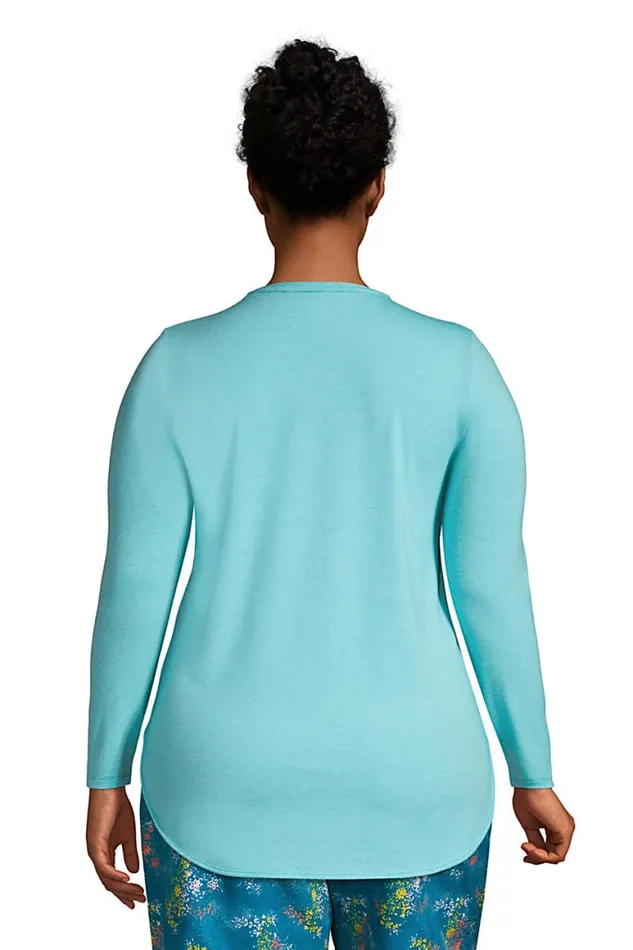 Lands039 End Tunic Tops Women Plus Size Moisture Wicking Upf 50 Sun Long Sleeve Curved Hem Tunic Top Rust Red Pinstripe