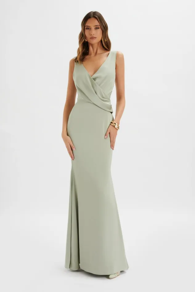 Lavish Alice Backless Dresses ELLE Draped Wrap Satin Maxi Dress In Sage Green Sage Green 8211 Women Lavish Alice Backless Dresses ELLE Draped Wrap Satin Maxi Dress In Sage Green Sage Green 8211 Women