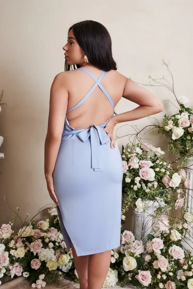 Lavish Alice Backless Dresses LILIANA Curve Cross Back Cowl Neck Midi Dress In Cornflower Blue Cornflower Blue 8211 Women