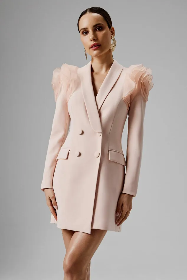 Lavish Alice Blazer Dresses RIA Organza Rose Sleeve Blazer Dress In Light Pink Light Pink 8211 Women