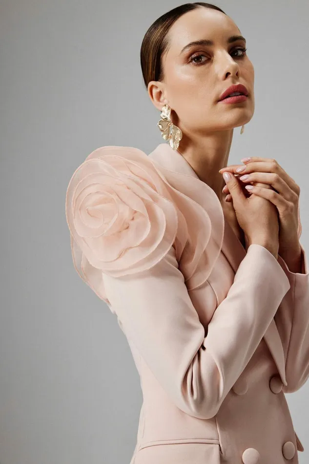 Lavish Alice Blazer Dresses RIA Organza Rose Sleeve Blazer Dress In Light Pink Light Pink 8211 Women