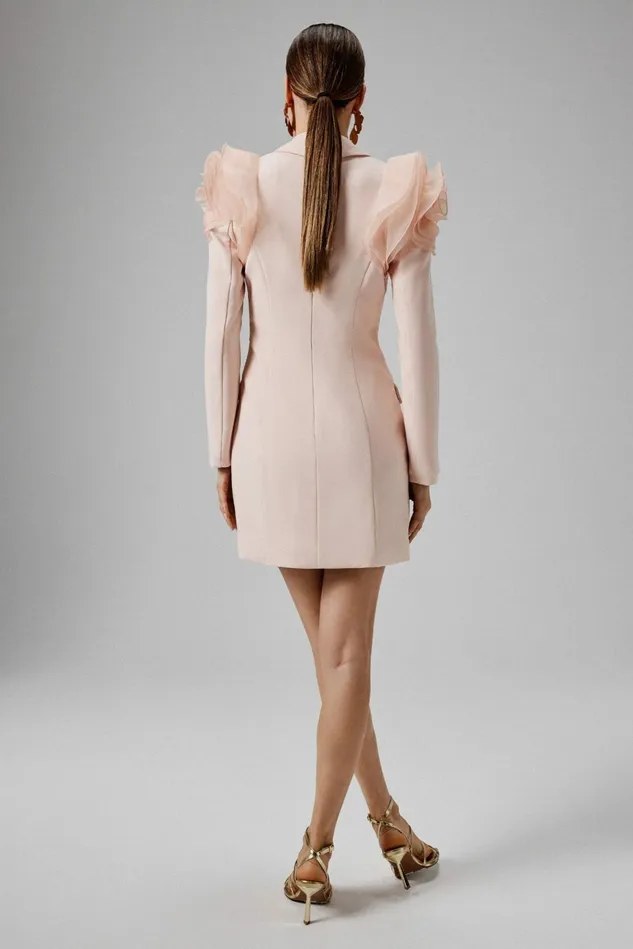 Lavish Alice Blazer Dresses RIA Organza Rose Sleeve Blazer Dress In Light Pink Light Pink 8211 Women