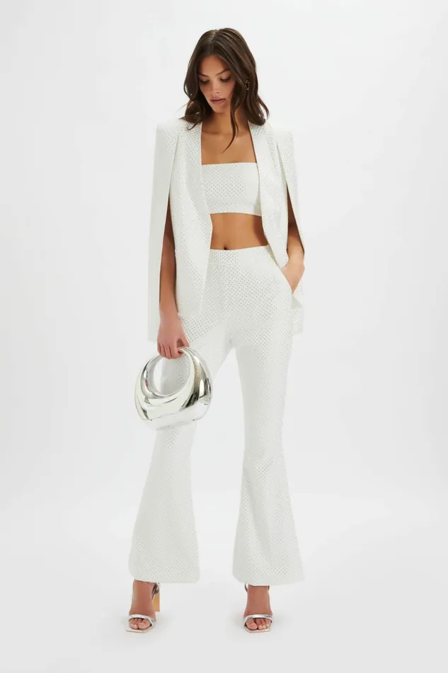 Lavish Alice Blazers TIA Crystal Embellished Classic Cape Blazer In White White 8211 Women