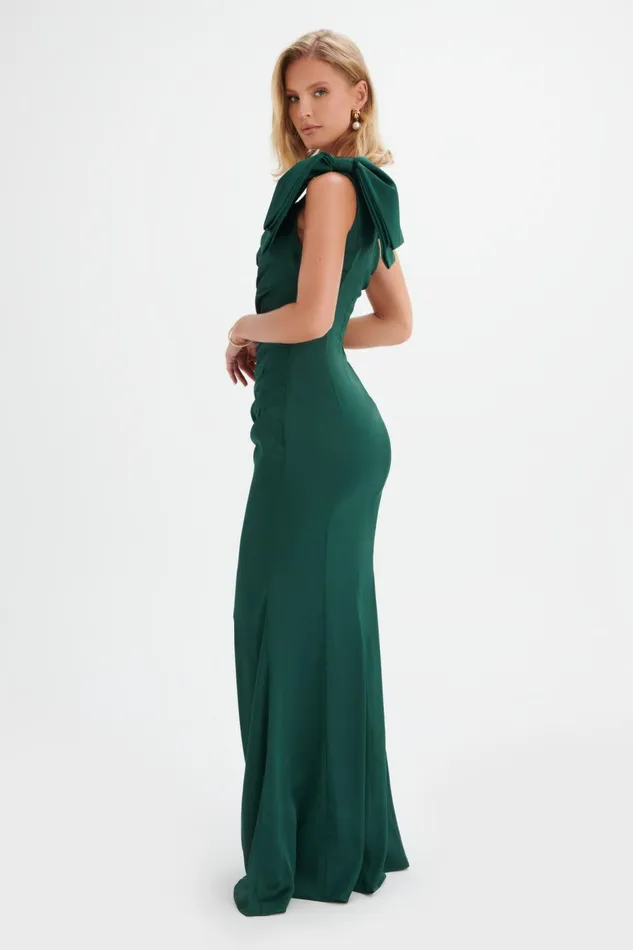 Lavish Alice Bow Dresses EMELIA One Shoulder Bow Pleated Maxi Dress In Emerald Green Emerald Green 8211 Women Lavish Alice Bow Dresses EMELIA One Shoulder Bow Pleated Maxi Dress In Emerald Green Emerald Green 8211 Women
