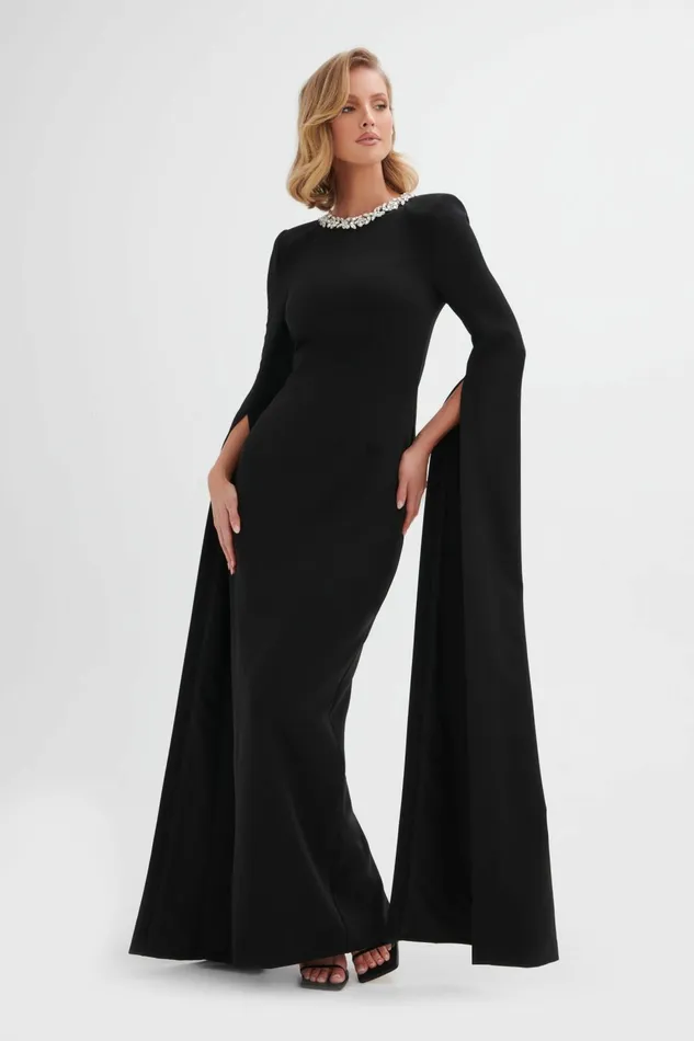 Lavish Alice Cape Dresses KELLY Cape Sleeve Maxi Dress In Black Black 8211 Women Lavish Alice Cape Dresses KELLY Cape Sleeve Maxi Dress In Black Black 8211 Women