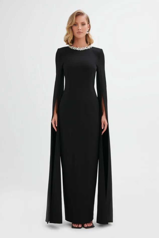 Lavish Alice Cape Dresses KELLY Cape Sleeve Maxi Dress In Black Black 8211 Women